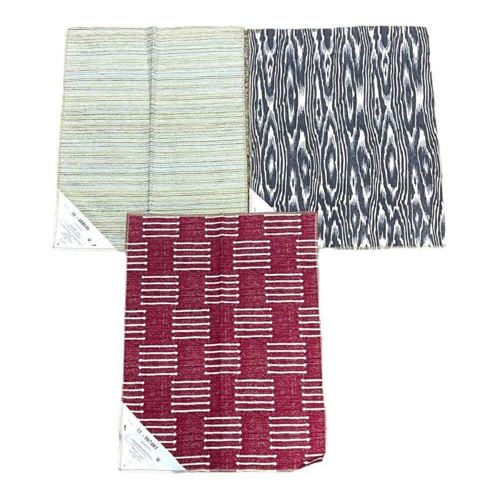 Kaufman Textured Fabric Samples Set Of 3: Red Green & Black Patterns  Crafts
